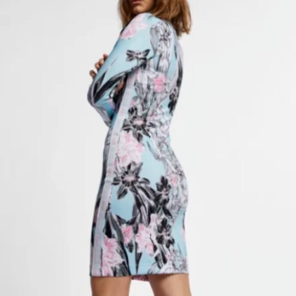 Nike Hyper Femme Long Sleeve Floral Printed Dress in Topaz Mist - Picture 2 of 11